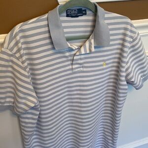 Ralph Lauren Men’s Grey & White Stripe Polo in EUC - Size XL